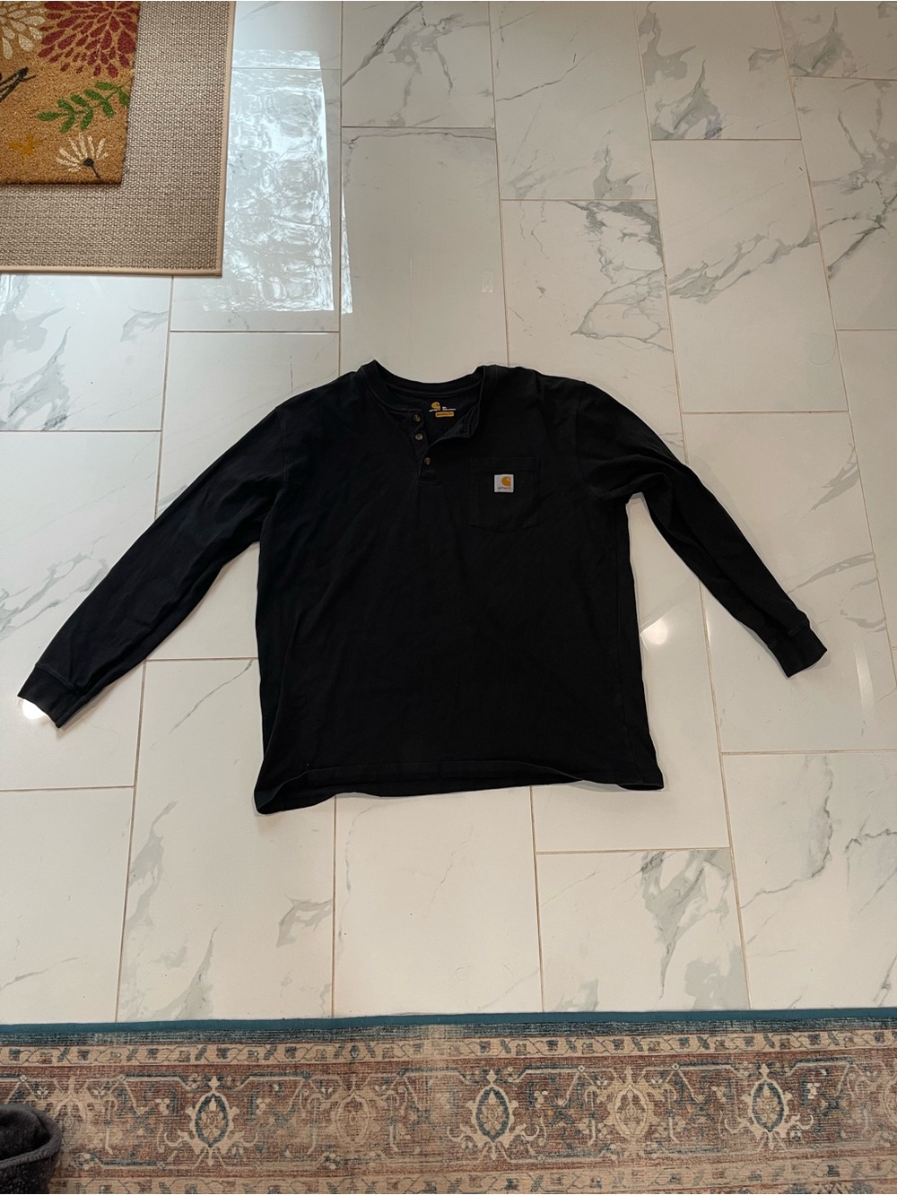 Carhartt Black Long Sleeve Henley with Logo Pocket